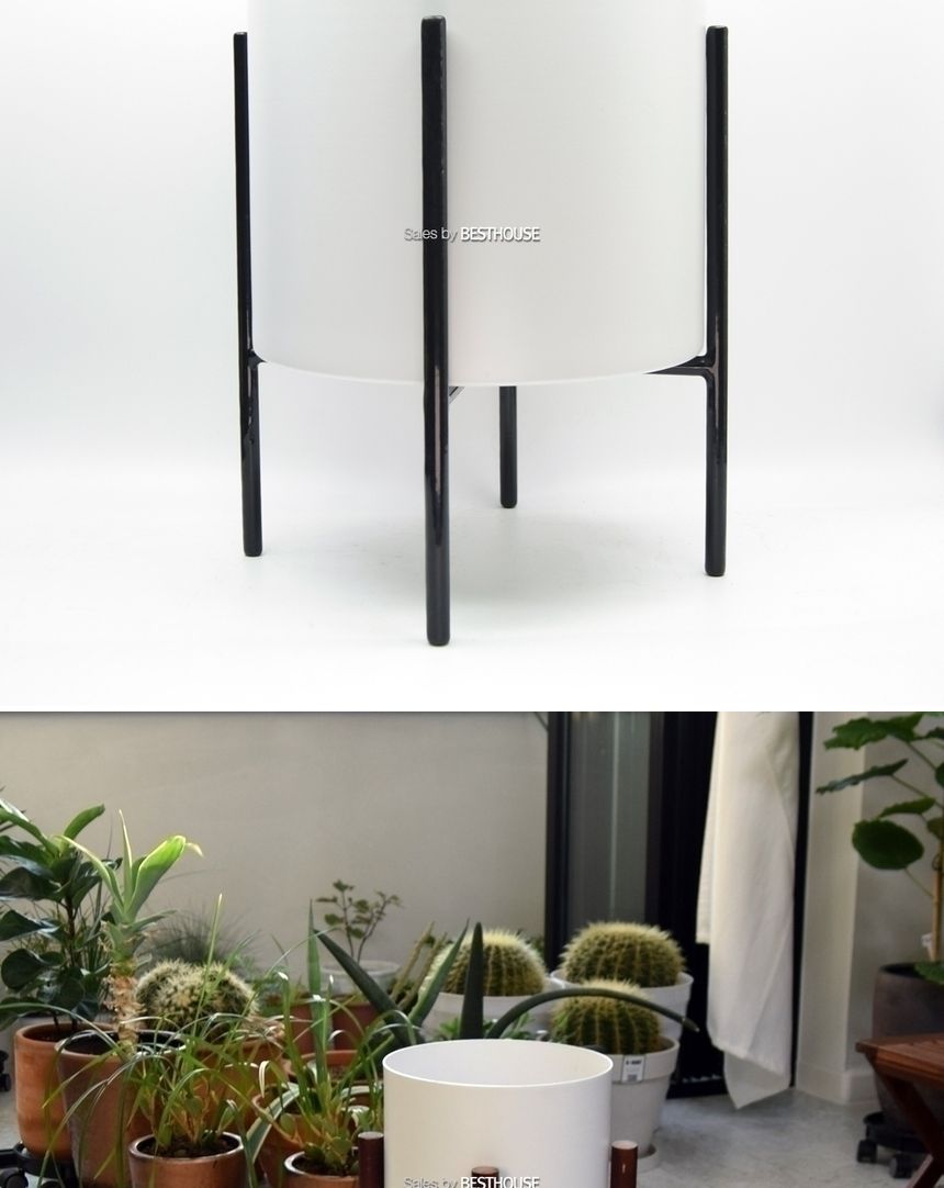 법랑 메탈 원통형 화분 (대1호) 25X26cm 화이트/회분/원통화분/원통형화분/원형화분/인테리어화분/대형화분