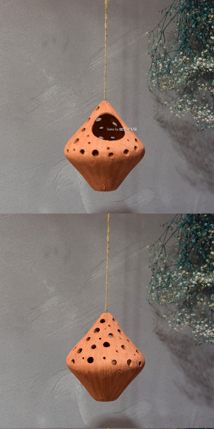 공중걸이 식물용 타공 인테리어 토분-버섯(마름모) 17cm/행잉화분/걸이식화분/공중부양화분/공중걸이화분/