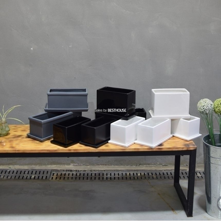 (30x10x13cm 화이트 (유광)) 모던 도기화분 옆이 넓은 직사각 모음/화분/정원용품/홈가드닝용품/가드닝용품