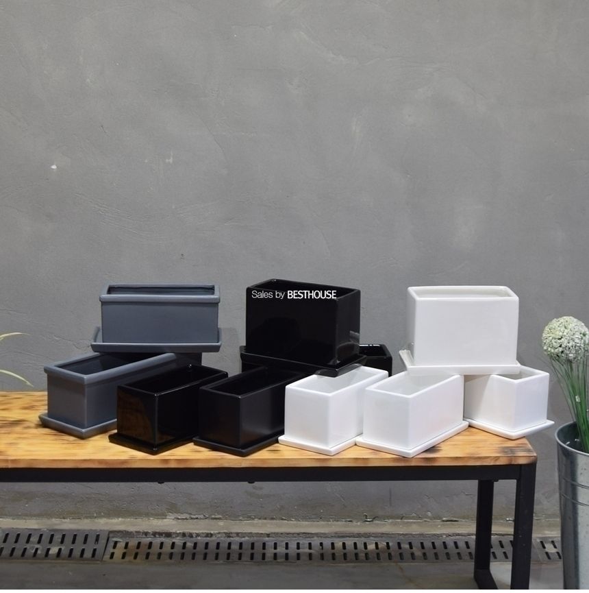 (30x10x13cm 화이트 (유광)) 모던 도기화분 옆이 넓은 직사각 모음/화분/정원용품/홈가드닝용품/가드닝용품