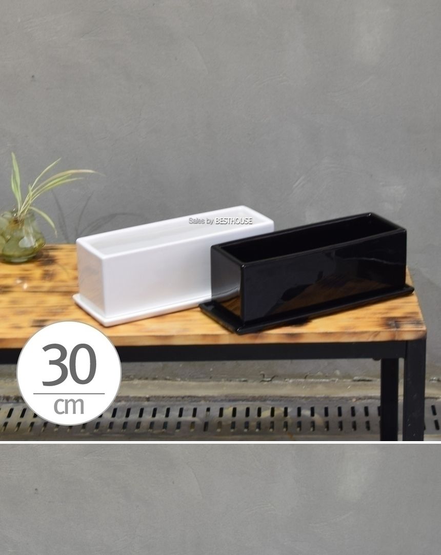 (화이트 유광) 모던 도기화분 옆이 넓은 직사각 30x10x10cm/사각화분/분갈이화분/원예화분/분갈이사각화분/