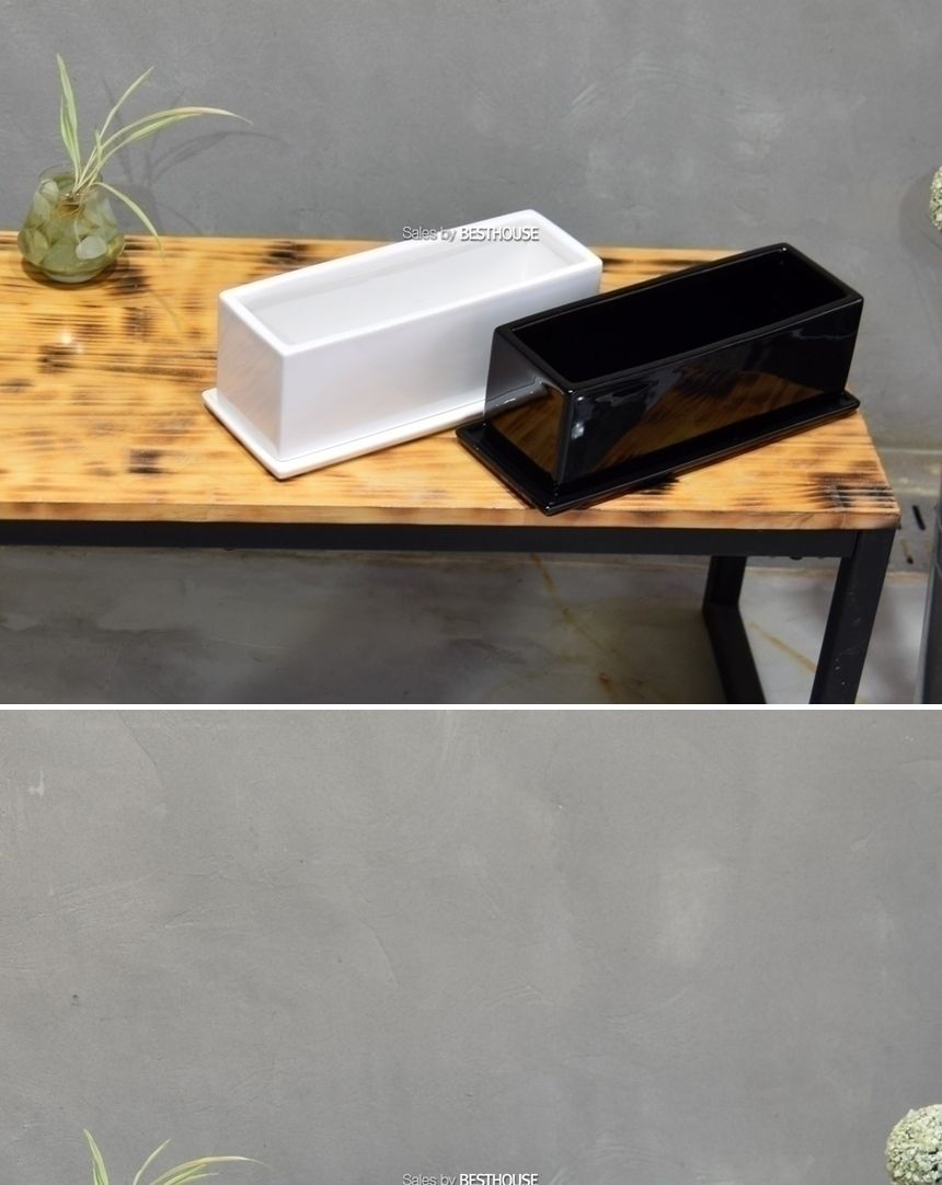 (화이트 유광) 모던 도기화분 옆이 넓은 직사각 30x10x10cm/사각화분/분갈이화분/원예화분/분갈이사각화분/