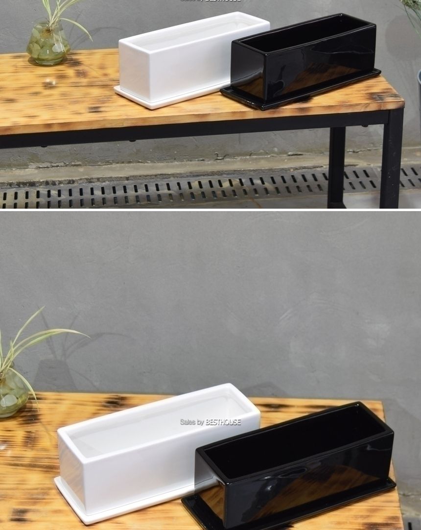 (화이트 유광) 모던 도기화분 옆이 넓은 직사각 30x10x10cm/사각화분/분갈이화분/원예화분/분갈이사각화분/
