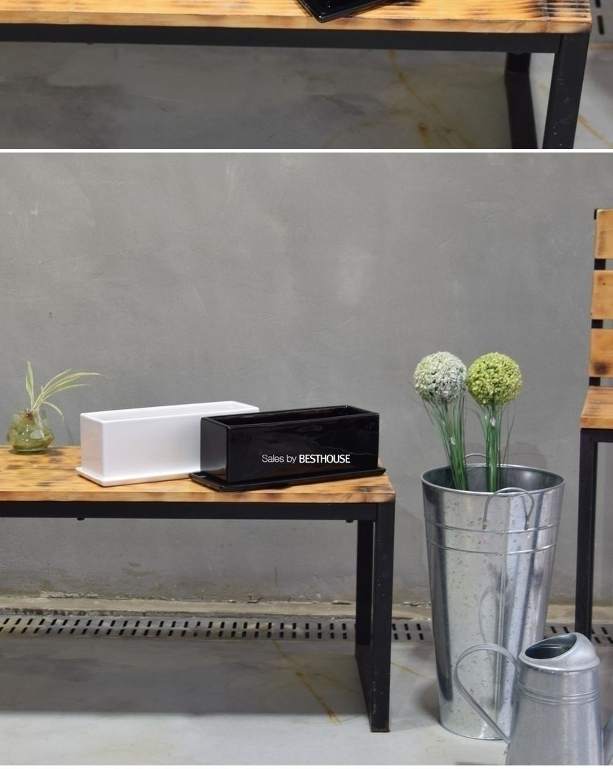 (화이트 유광) 모던 도기화분 옆이 넓은 직사각 30x10x10cm/사각화분/분갈이화분/원예화분/분갈이사각화분/