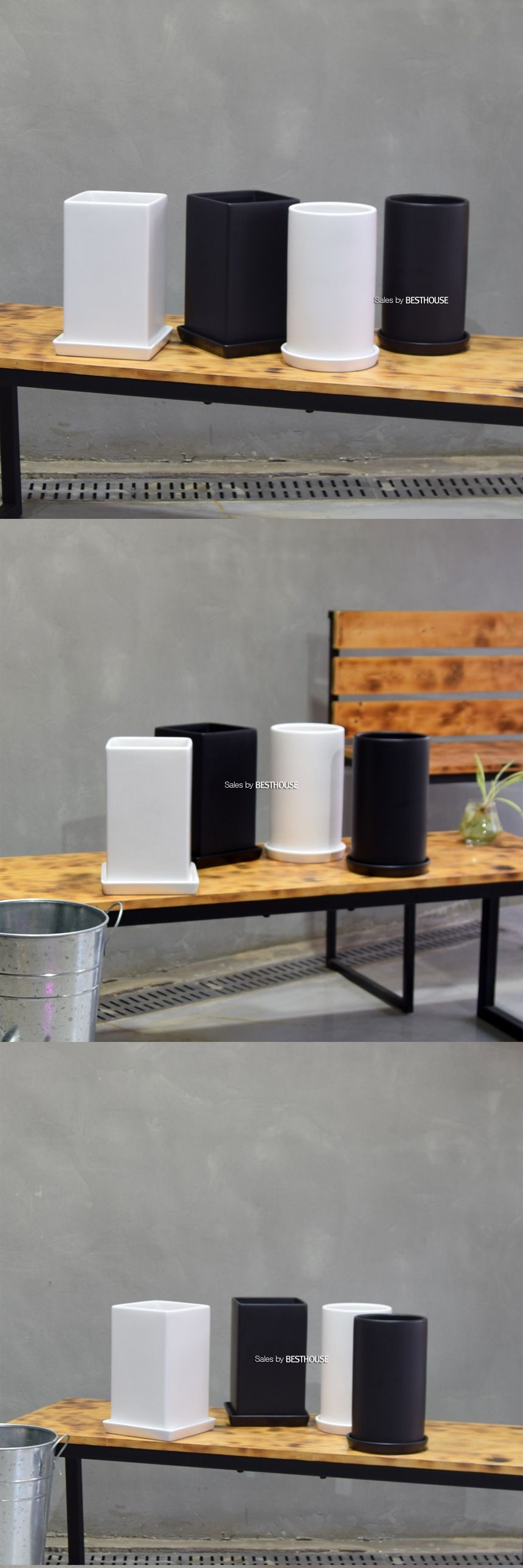 ([긴사각 15x24cm] 블랙 무광) 모던 무광 도기화분 긴원통.긴사각 14x24cm 15x24cm/화분/예쁜원형화분/예쁜