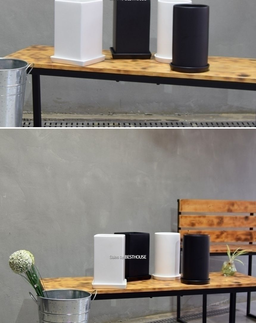 ([긴사각 15x24cm] 블랙 무광) 모던 무광 도기화분 긴원통.긴사각 14x24cm 15x24cm/화분/예쁜원형화분/예쁜
