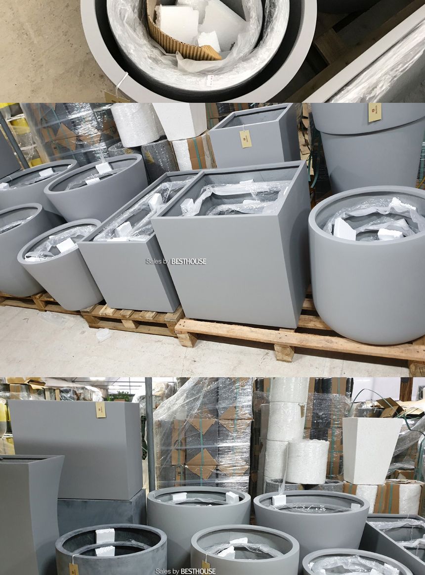 (물구멍타공(단순변심불가)) 모던 FRP 초대형화분 단지형 HP1083 D70 70x64cm 네추럴시멘트/화분/정원용품/