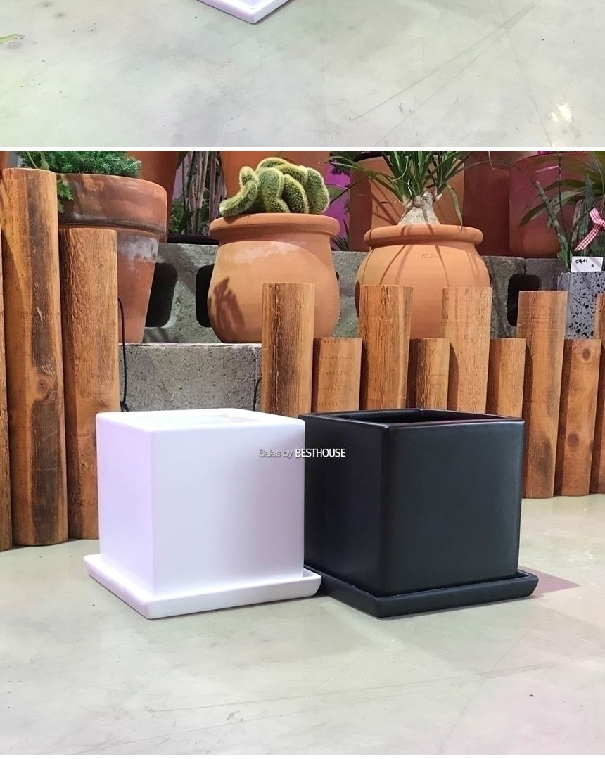 (무광 블랙) 모던 무광 도기화분 정사각 13x13x13cm/화분/토기화분/도기화분/흙화분/주물럭화분/예쁜화분/