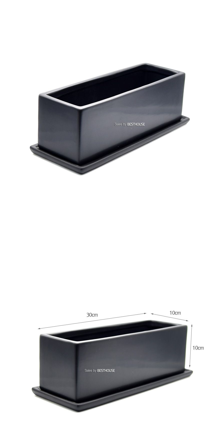 모던 무광 도기화분 옆이 넓은 직사각 30x10x10cm 블랙