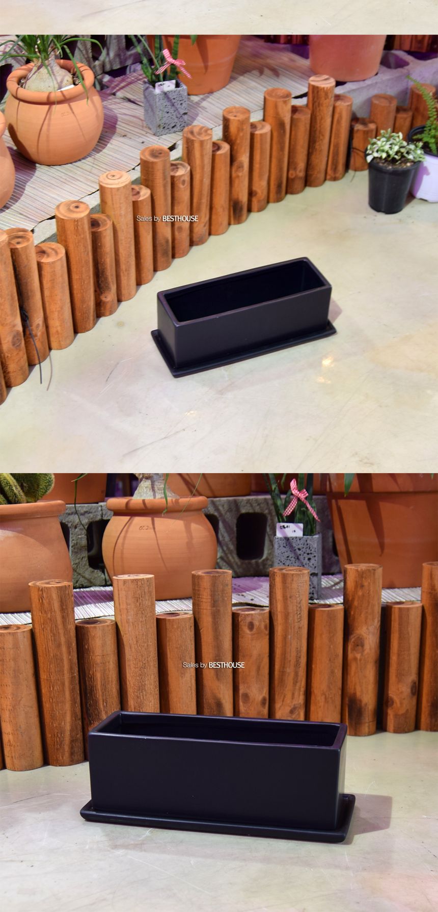 모던 무광 도기화분 옆이 넓은 직사각 30x10x10cm 블랙