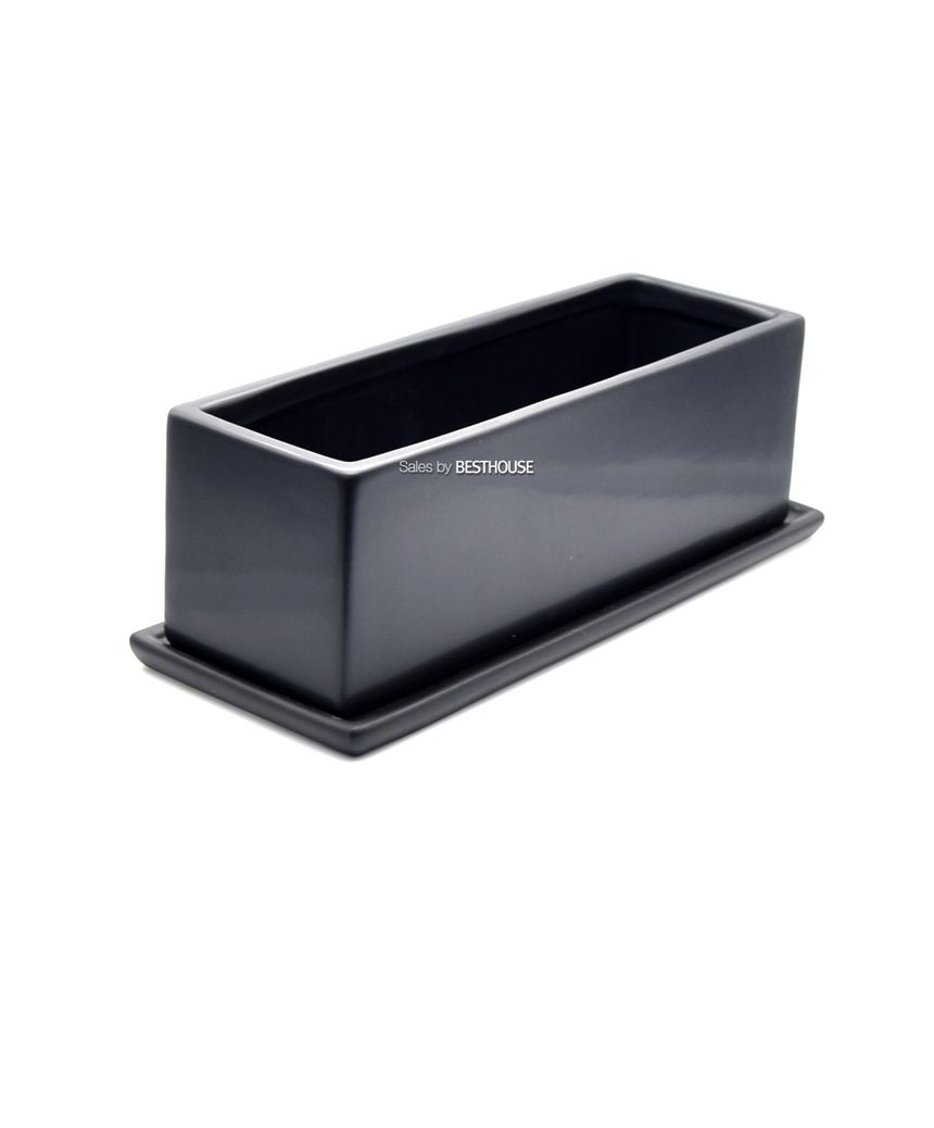 모던 무광 도기화분 옆이 넓은 직사각 30x10x10cm 블랙