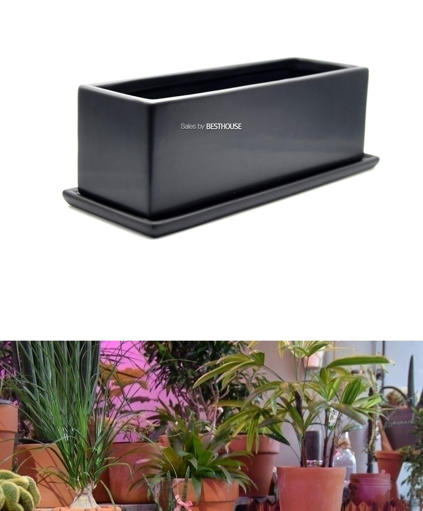 모던 무광 도기화분 옆이 넓은 직사각 30x10x10cm 블랙