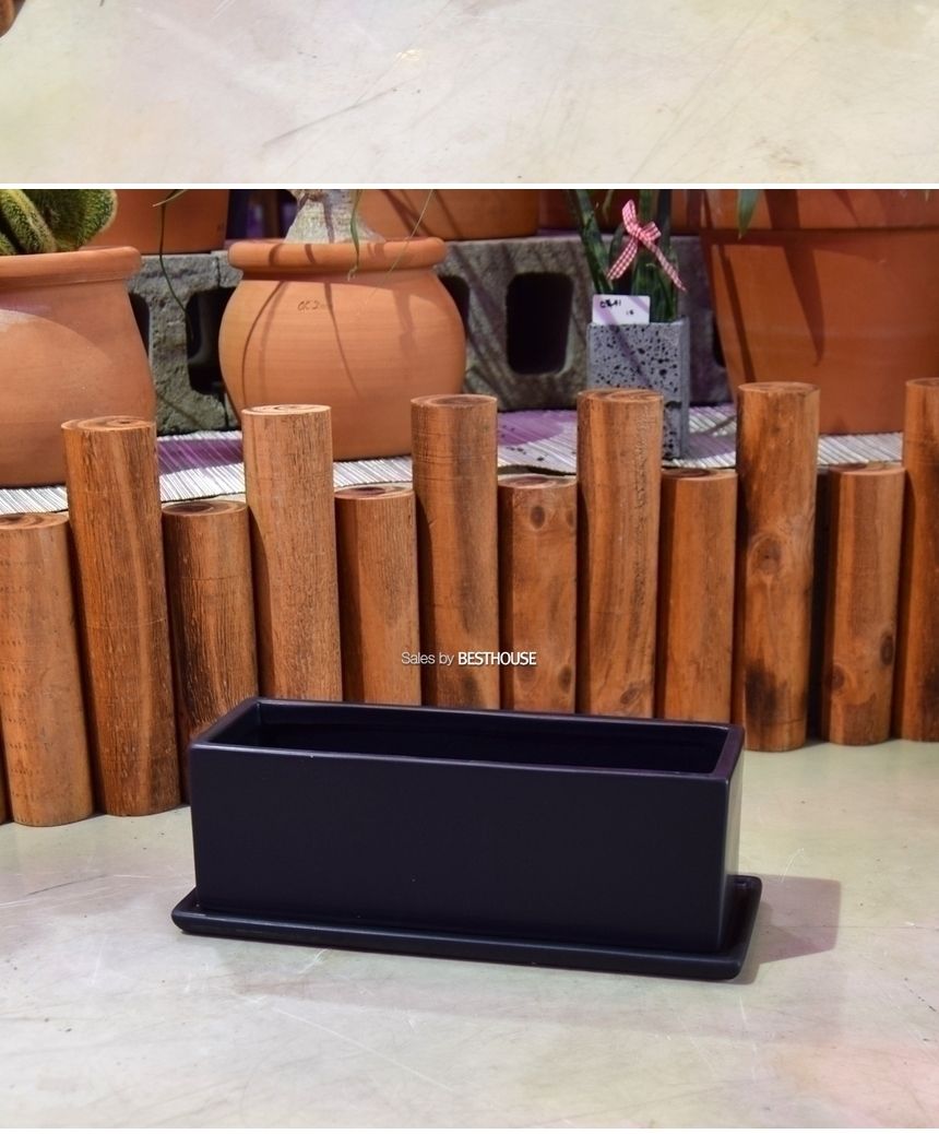 모던 무광 도기화분 옆이 넓은 직사각 30x10x10cm 블랙