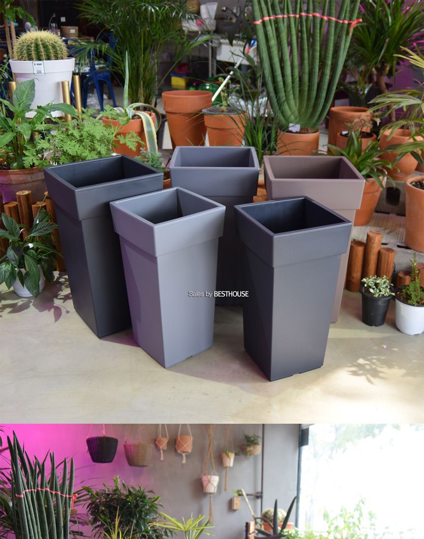 (브라운) 대형 플라스틱 화분 유니크 550 사각 30x30x55cm/화분/플라스틱화분/대형플라스틱화분/대형화분/