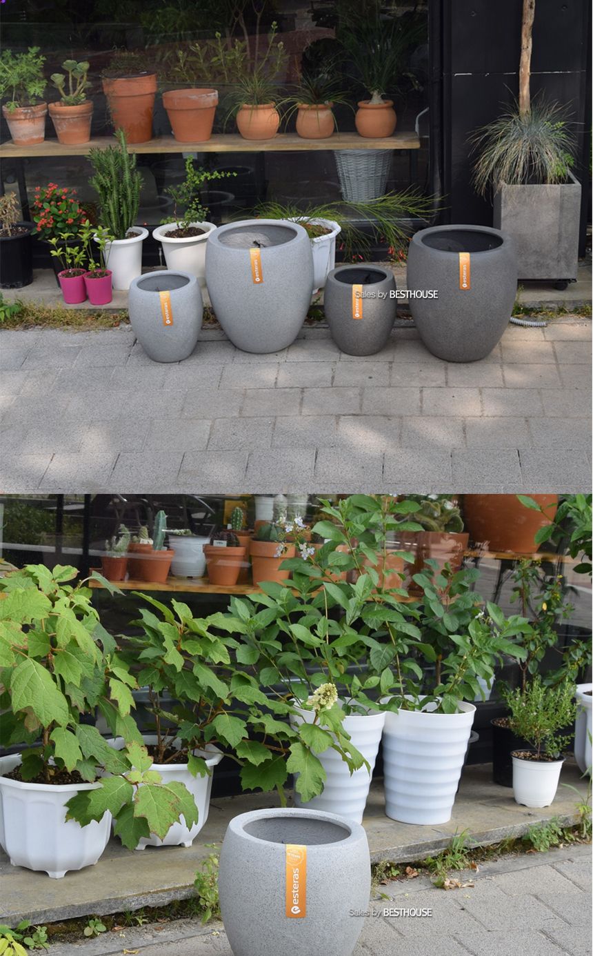 esteras 실외용 FRP 대형타원화분 37x45cm 진그레이/화분/심플화분/예쁜화분/감성화분/인테리어화분/화분선
