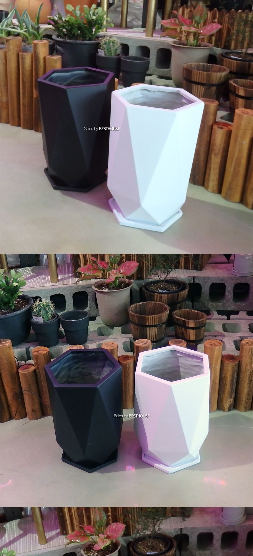 (블랙) 모던 수지 마블 화분 육각 20x32cm/화분/예쁜화분/감성화분/수공화분/디자인화분/인테리어화분/심플