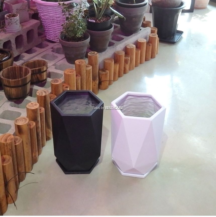 (블랙) 모던 수지 마블 화분 육각 20x32cm/화분/예쁜화분/감성화분/수공화분/디자인화분/인테리어화분/심플