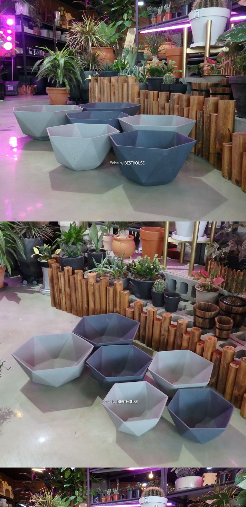 (네이비) 모던 샌드스톤 낮은 분재형 육각화분(대) 37x17cm/화분/예쁜화분/감성화분/수공화분/디자인화분/