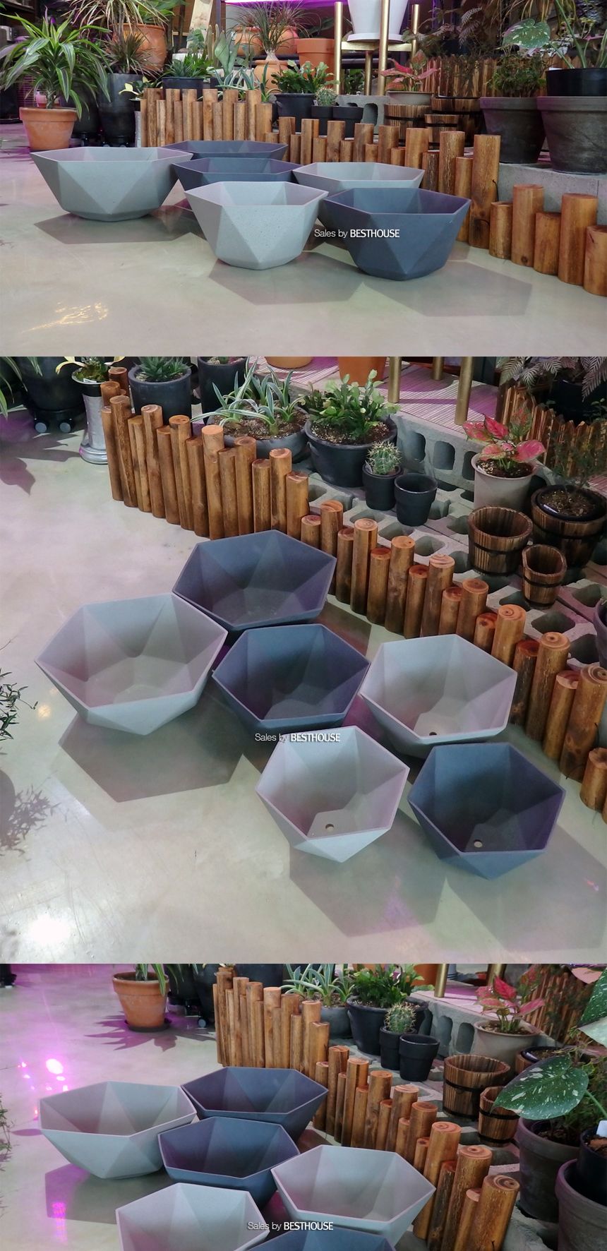 (네이비) 모던 샌드스톤 낮은 분재형 육각화분(대) 37x17cm/화분/예쁜화분/감성화분/수공화분/디자인화분/