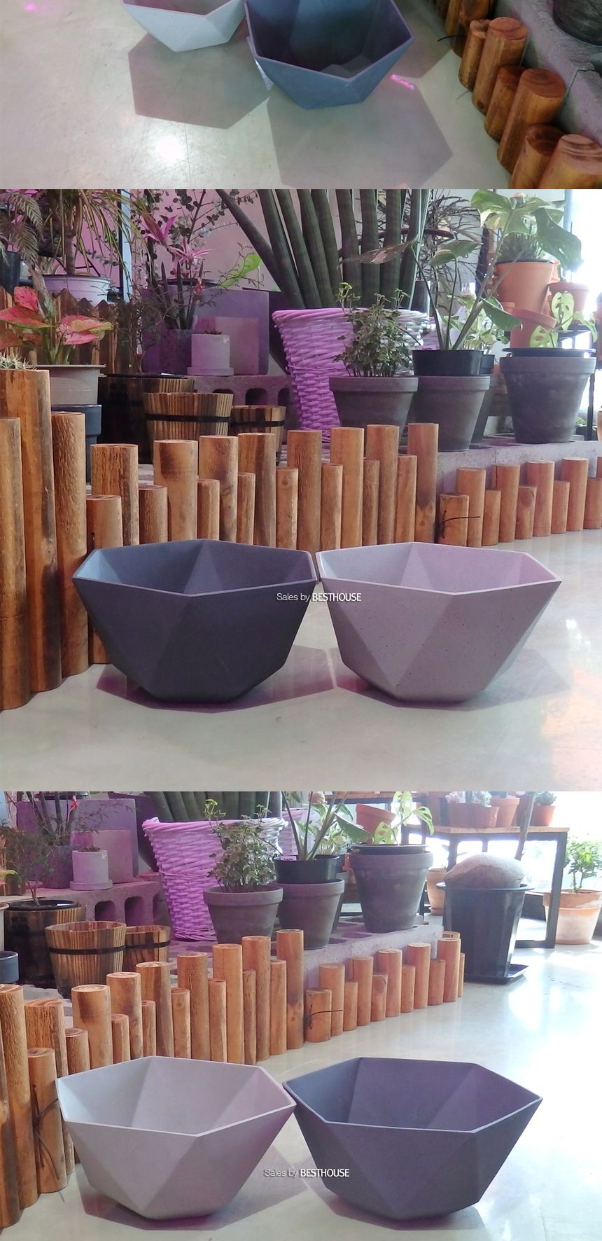 (네이비) 모던 샌드스톤 낮은 분재형 육각화분(대) 37x17cm/화분/예쁜화분/감성화분/수공화분/디자인화분/