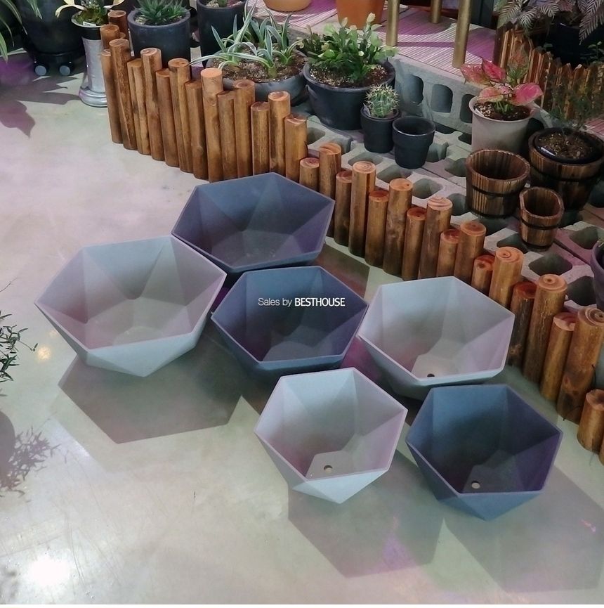 (네이비) 모던 샌드스톤 낮은 분재형 육각화분(대) 37x17cm/화분/예쁜화분/감성화분/수공화분/디자인화분/