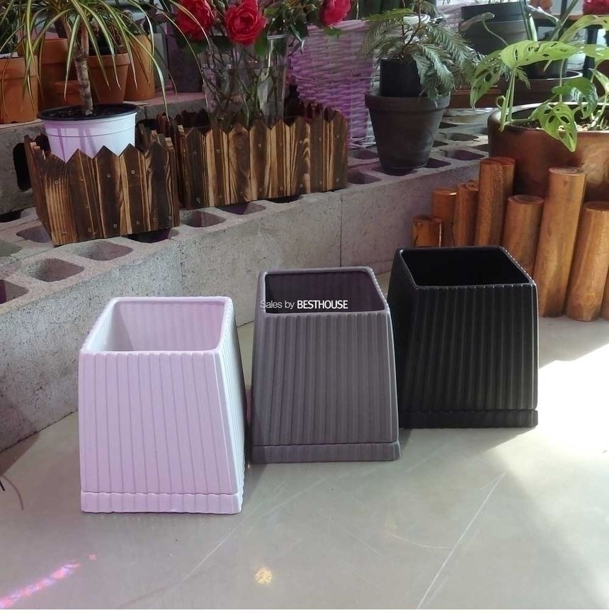 (블랙) 모던 도기 세로줄패턴 사각형 15x18cm/화분/화분선물/집들이선물/선물용화분/심플한화분/모던한화분