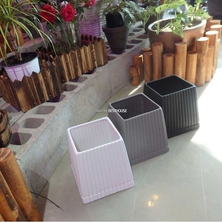 (블랙) 모던 도기 세로줄패턴 사각형 15x18cm/화분/화분선물/집들이선물/선물용화분/심플한화분/모던한화분