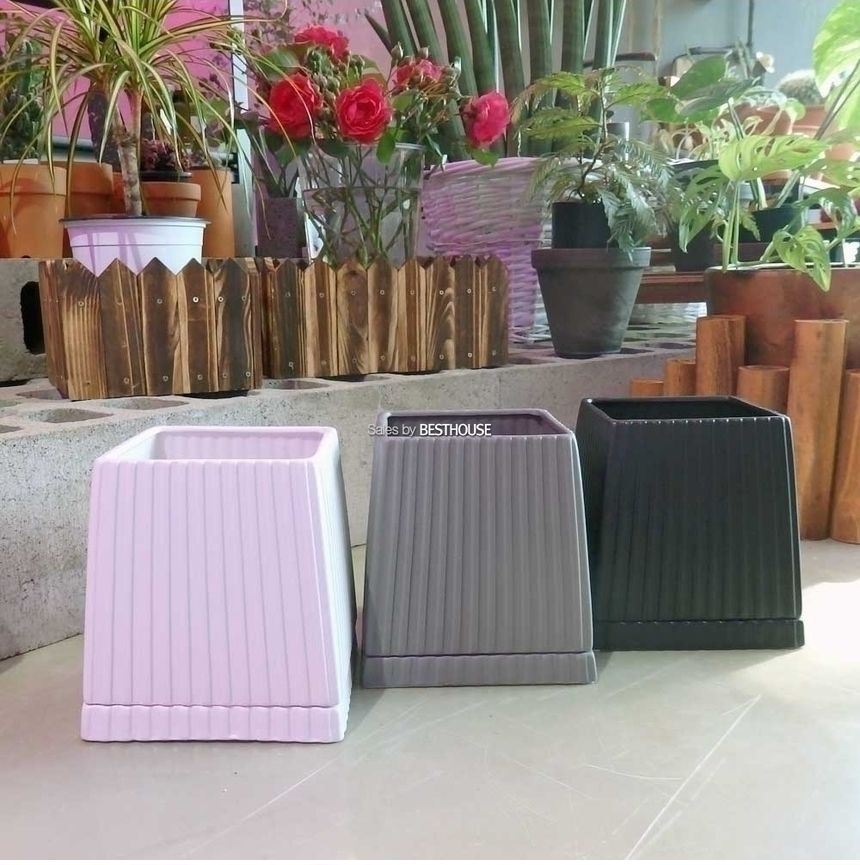(블랙) 모던 도기 세로줄패턴 사각형 15x18cm/화분/화분선물/집들이선물/선물용화분/심플한화분/모던한화분