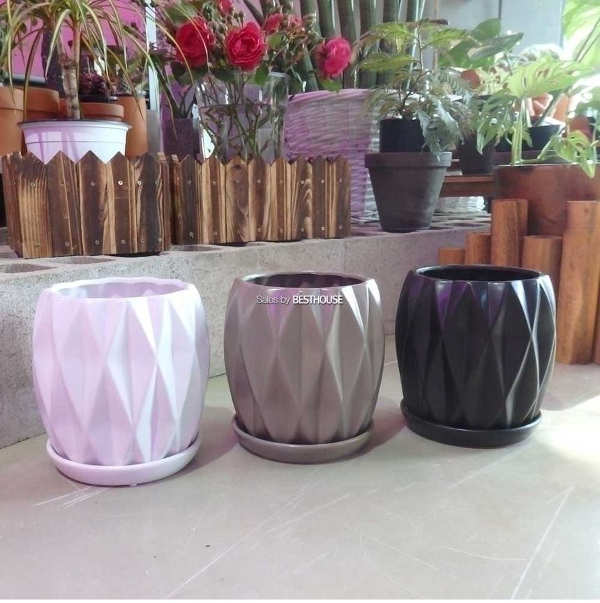 (블랙) 모던 도기 세로줄패턴 사각형 15x18cm/화분/화분선물/집들이선물/선물용화분/심플한화분/모던한화분