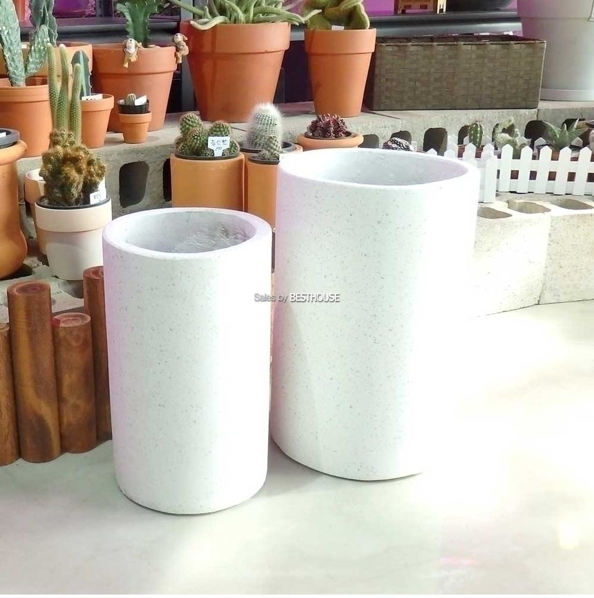 2개셋시멘트 화분 C2S01 원통형 21x35 27x40cm 화이트/화분/정원용품/홈가드닝용품/가드닝용품/가정용화분/