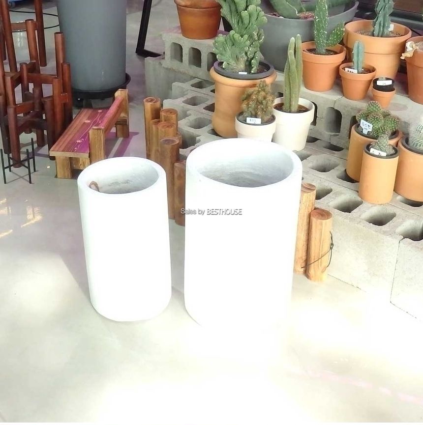 2개셋시멘트 화분 C2S01 원통형 21x35 27x40cm 화이트/화분/정원용품/홈가드닝용품/가드닝용품/가정용화분/