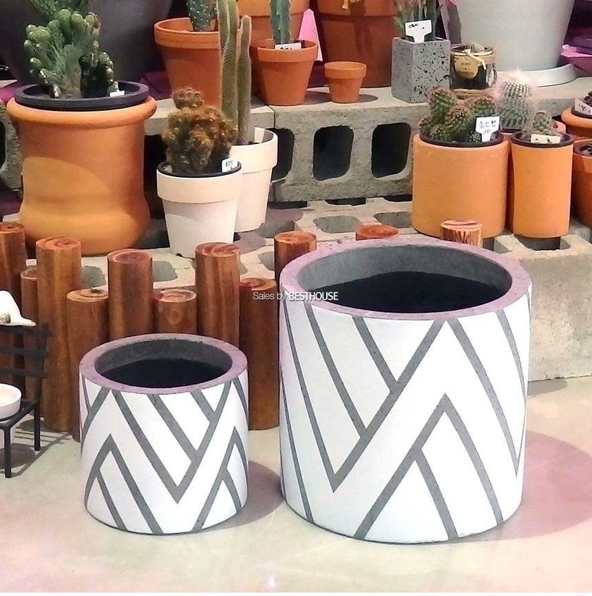 2개셋트 모던 시멘트 화분 원통형 화이트패턴 30x28 20x18cm/모던화분/모던사각화분/화분/둥근화분/사각화