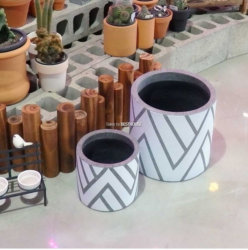 2개셋트 모던 시멘트 화분 원통형 화이트패턴 30x28 20x18cm/모던화분/모던사각화분/화분/둥근화분/사각화