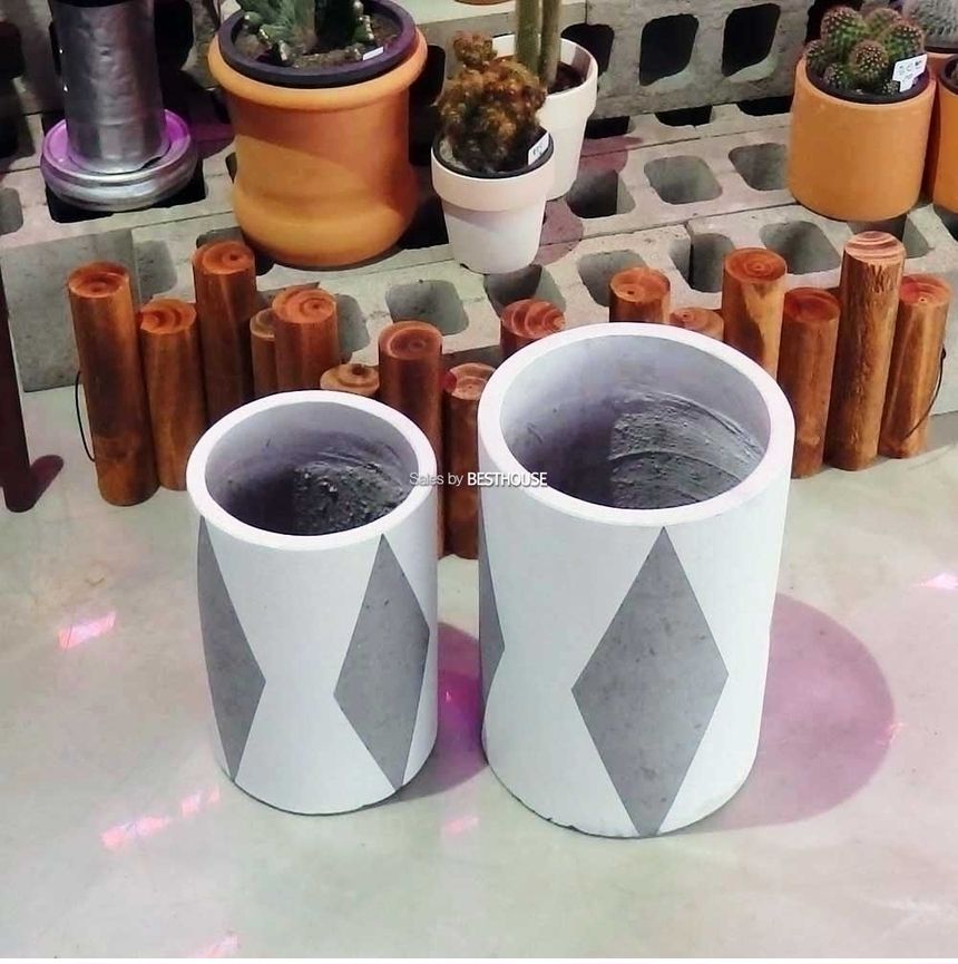 2개셋모던 시멘트화분 긴원형 화이트다이아 20x30 25x35cm/모던화분/모던사각화분/화분/둥근화분/사각화분/