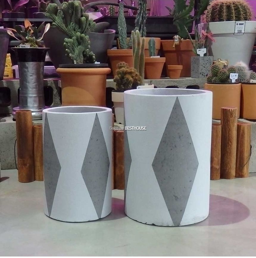 2개셋모던 시멘트화분 긴원형 화이트다이아 20x30 25x35cm/모던화분/모던사각화분/화분/둥근화분/사각화분/