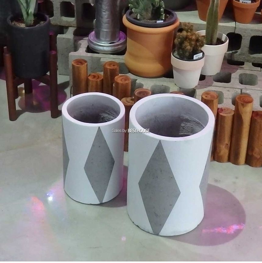 2개셋모던 시멘트화분 긴원형 화이트다이아 20x30 25x35cm/모던화분/모던사각화분/화분/둥근화분/사각화분/