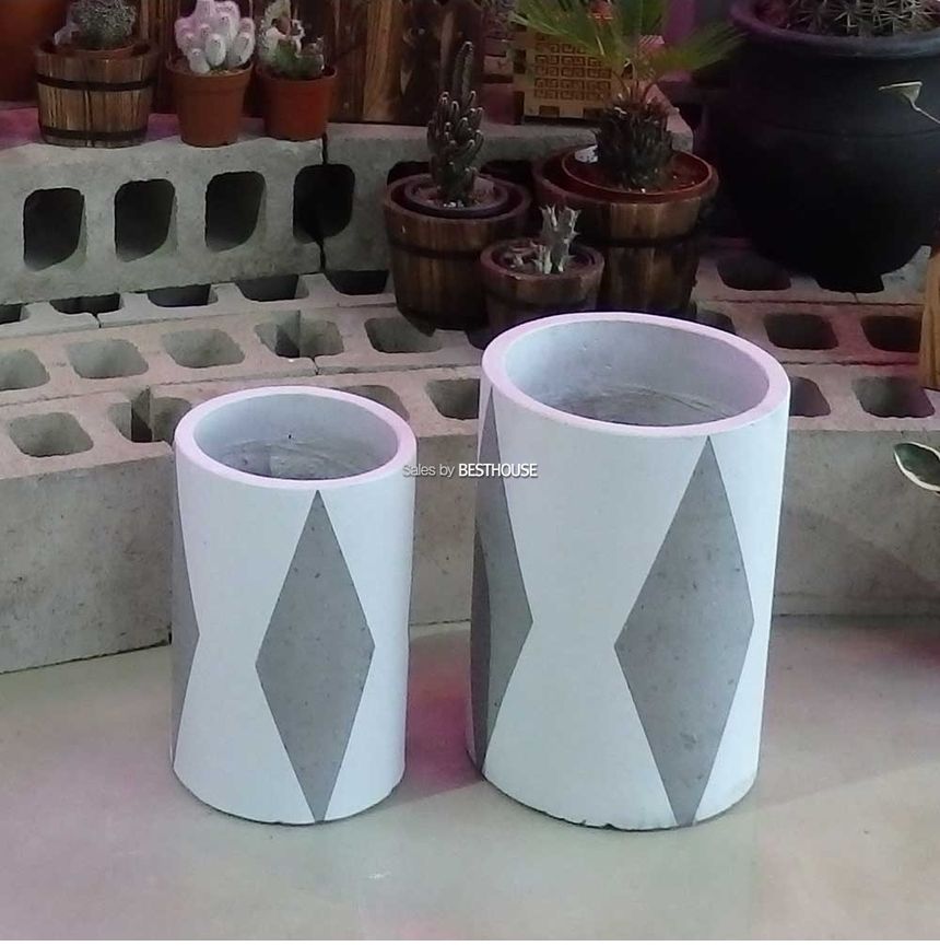 2개셋모던 시멘트화분 긴원형 화이트다이아 20x30 25x35cm/모던화분/모던사각화분/화분/둥근화분/사각화분/