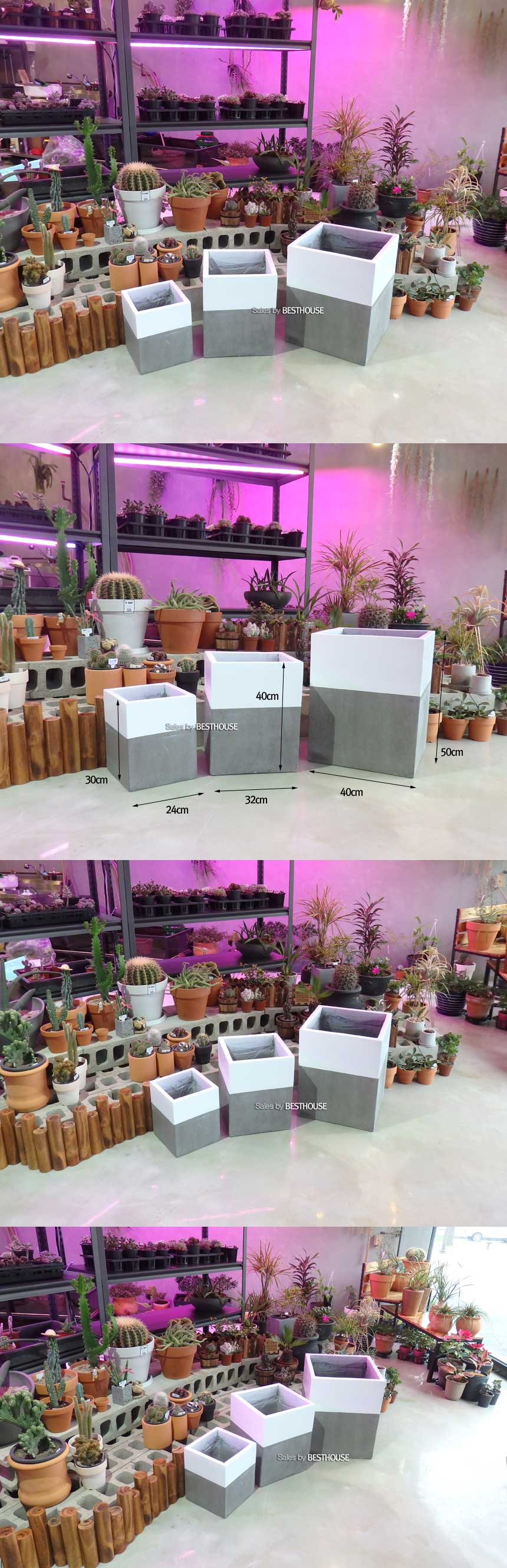 (골드 투톤) 3개셋모던 시멘트화분 초대형 긴사각 C3L01 24x24x30 32x32x40 40x40x50cm/모던화분/모던사각