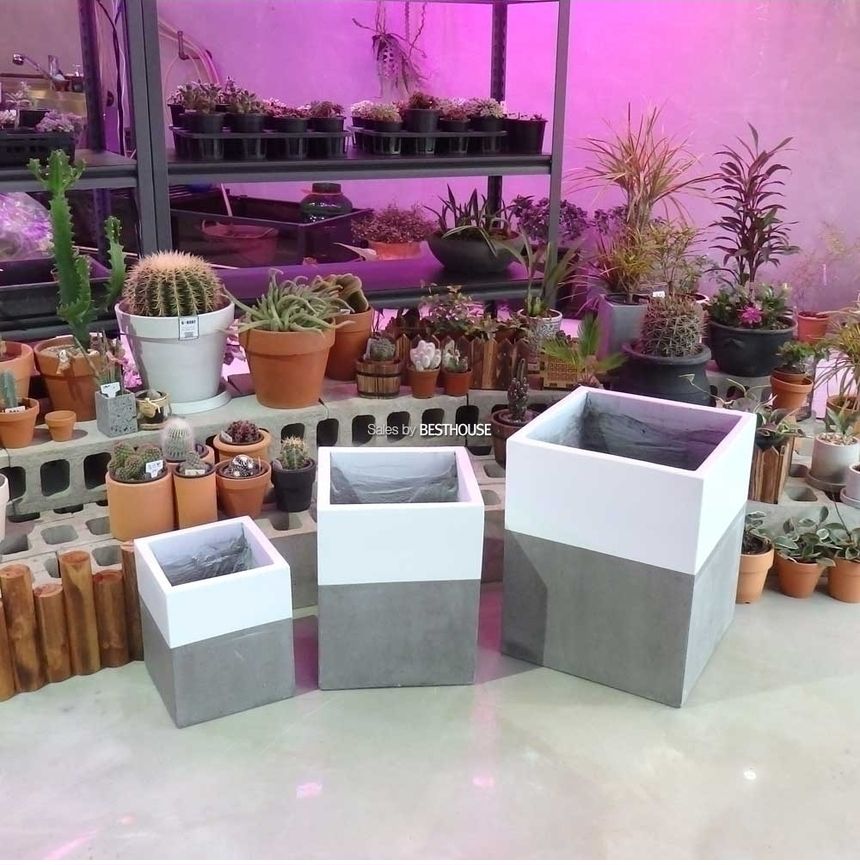 (골드 투톤) 3개셋모던 시멘트화분 초대형 긴사각 C3L01 24x24x30 32x32x40 40x40x50cm/모던화분/모던사각