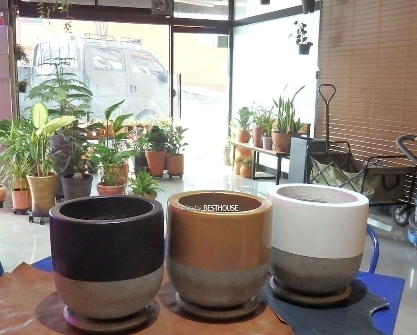 (블랙 투톤) 모던 테라스톤팟 투톤 원형 20x20cm 화분(받침포함)/화분/기화분/심플화분/예쁜화분/감성화분/
