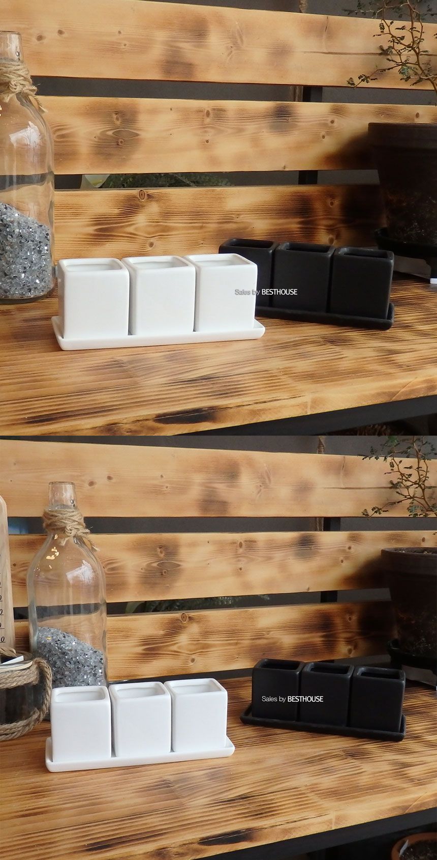 (화이트) 모던 도기 미니 사각 3구 셋트 (5x5x6cm x3pcs)/도자기화분/미니화분/도기사각화분/미니도기화분/