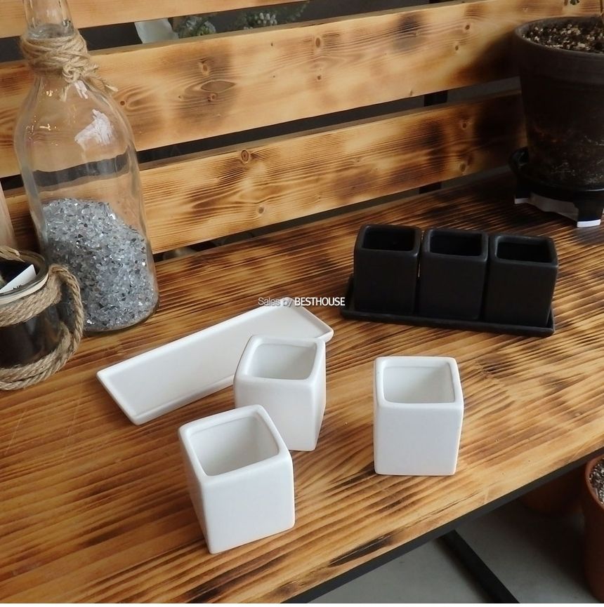 (화이트) 모던 도기 미니 사각 3구 셋트 (5x5x6cm x3pcs)/도자기화분/미니화분/도기사각화분/미니도기화분/