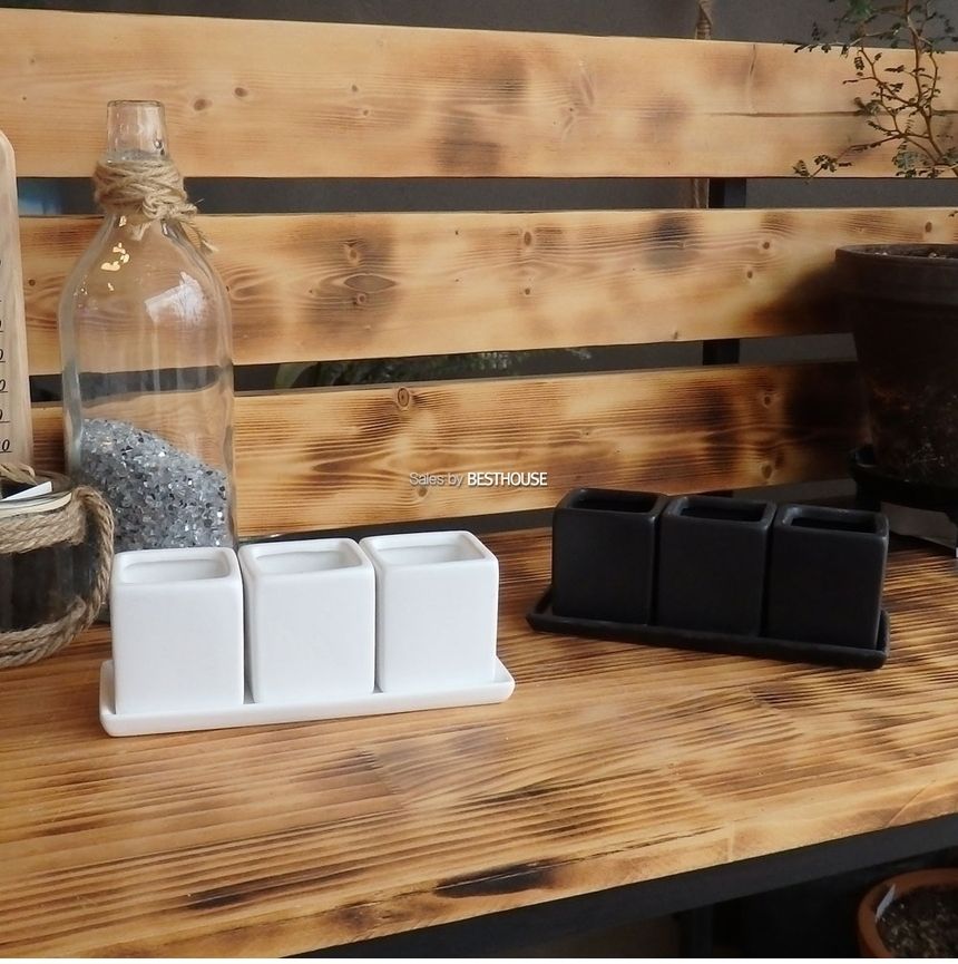(화이트) 모던 도기 미니 사각 3구 셋트 (5x5x6cm x3pcs)/도자기화분/미니화분/도기사각화분/미니도기화분/