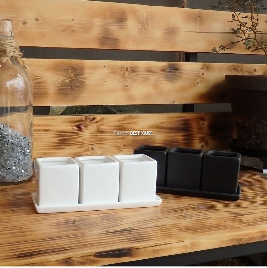 (화이트) 모던 도기 미니 사각 3구 셋트 (5x5x6cm x3pcs)/도자기화분/미니화분/도기사각화분/미니도기화분/