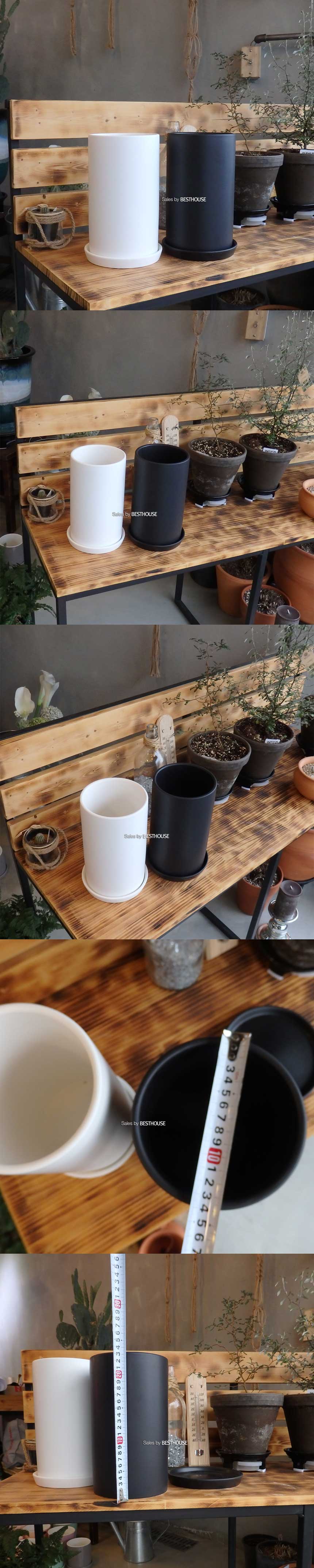 (블랙) 모던 도기 무광 긴원통형 화분 H1423 14x23cm/화분선물/화초화분/꽃화분/심플한화분/모던한화분/심