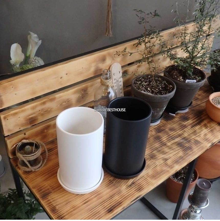 (블랙) 모던 도기 무광 긴원통형 화분 H1423 14x23cm/화분선물/화초화분/꽃화분/심플한화분/모던한화분/심