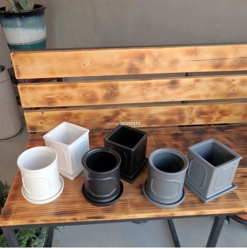 (화이트) 모던 도기 몰딩 화분 C0404 사각 11x11x11cm/화분/네모화분/사각화분/미니화분/토기화분/도기화분