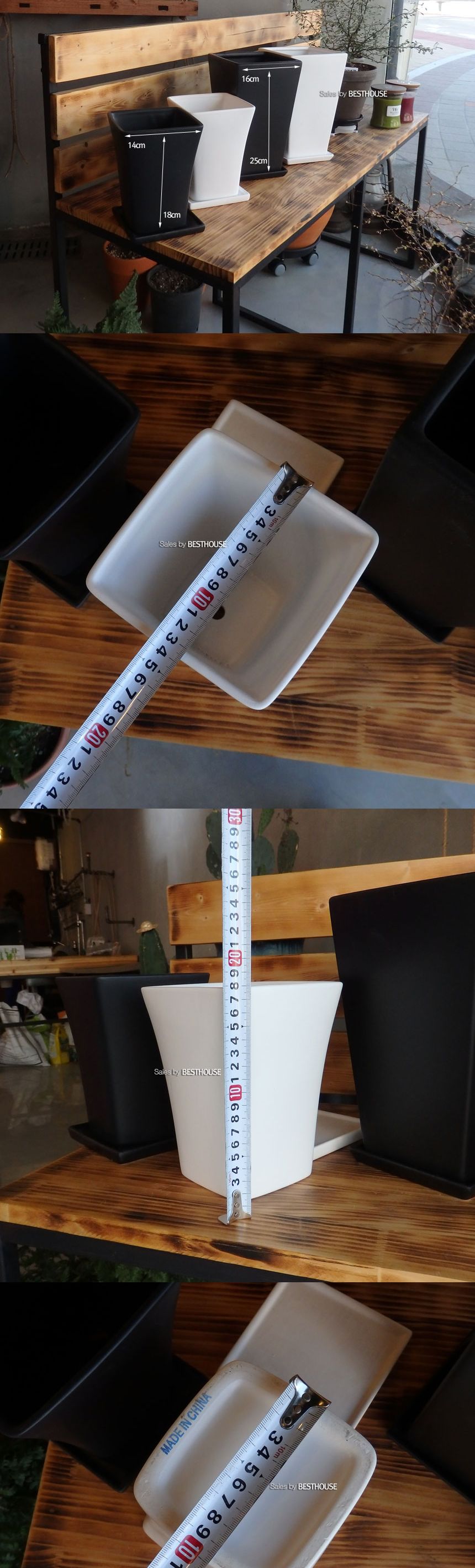 (블랙) 모던 도기 사각 사다리형 화분 C0105 16x16x25cm/화분/네모화분/사각화분/미니화분/토기화분/도기화