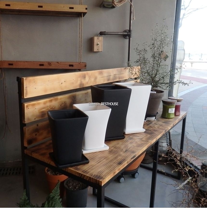 (블랙) 모던 도기 사각 사다리형 화분 C0105 16x16x25cm/화분/네모화분/사각화분/미니화분/토기화분/도기화