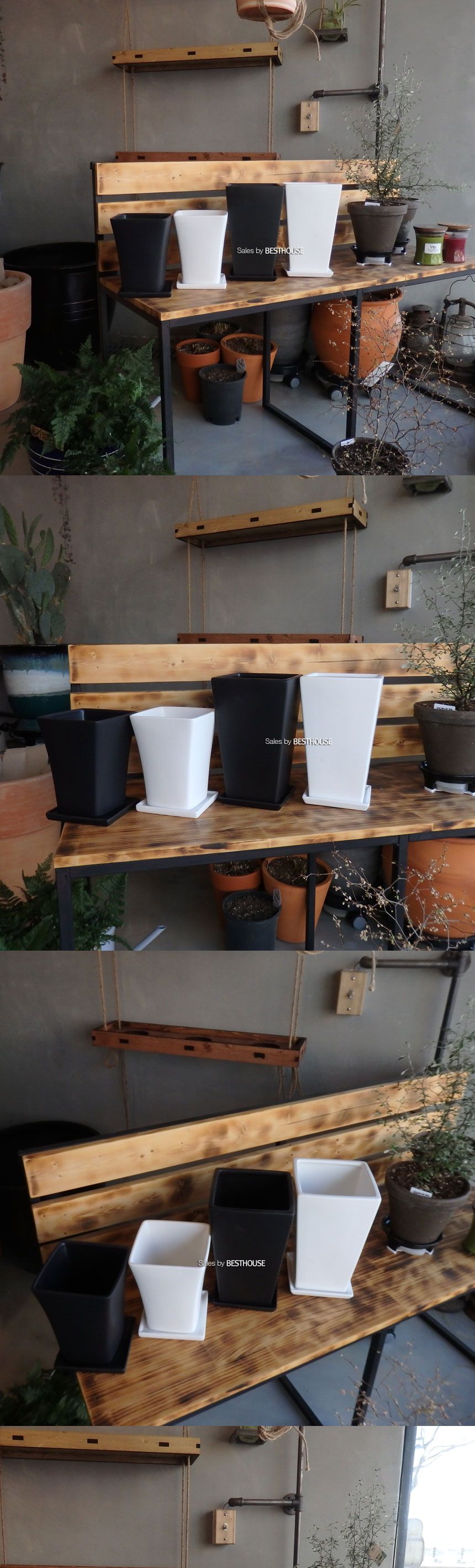 (블랙) 모던 도기 사각 사다리형 화분 C0104 14x14x18cm/화분/네모화분/사각화분/미니화분/토기화분/도기화